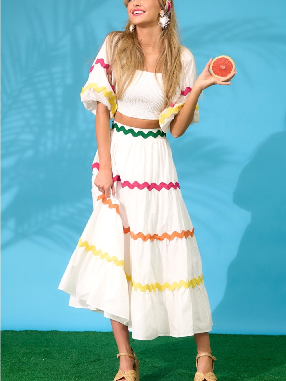 Palms Away 2 pc Set Outfit Sweetheart Ric Rac Maxi Skirt & Top Small S  EUC